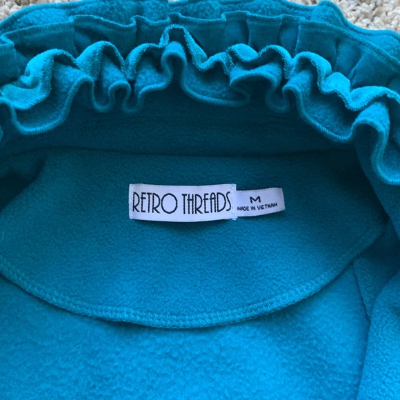 Retro Threads Vintage Style Ruffled Buttoned Down Coat Emerald Blue Size M - Picture 7 of 16